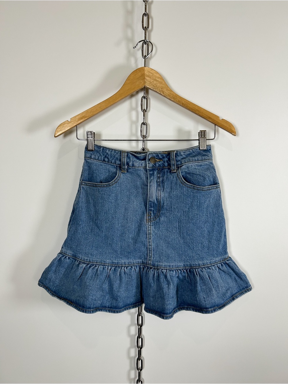 John Galt Brandy Melville Denim Ruffle Mini Skirt